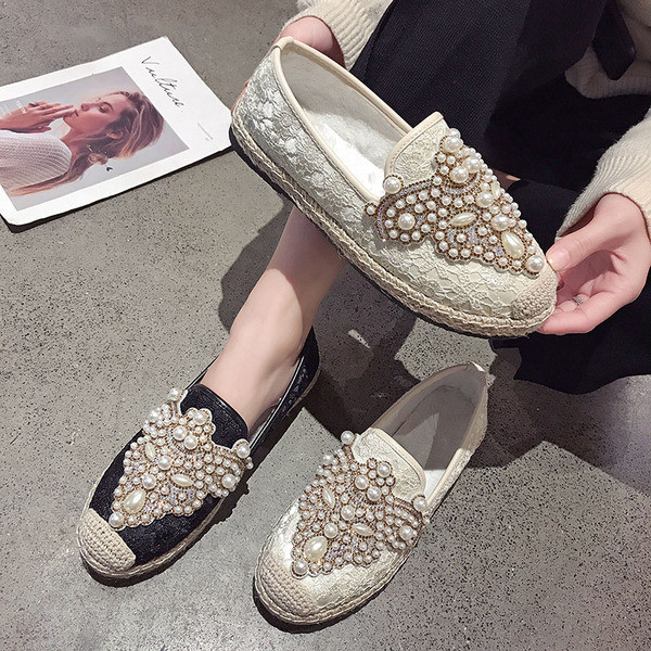 Pantofi dama casual cu perle decorative in doua culori