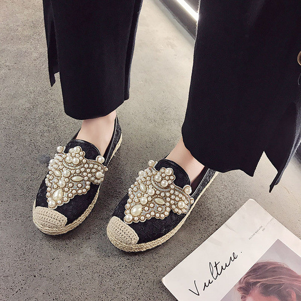 Pantofi dama casual cu perle decorative in doua culori