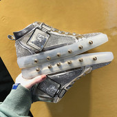 Adidasi moderni de dama in gri cu decor metalic