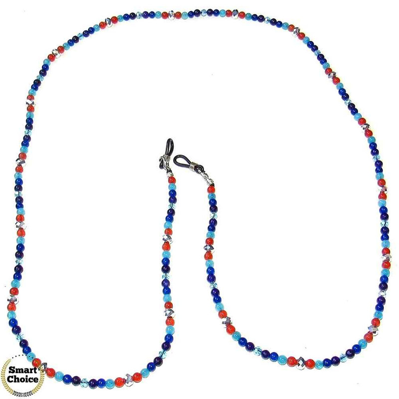 Връзка за очила от естествени камъни Ахат, Карнеол и Аквамарин - DM-1053