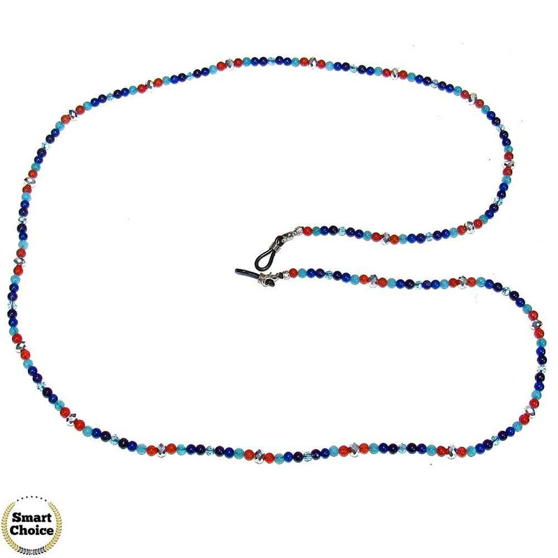 Връзка за очила от естествени камъни Ахат, Карнеол и Аквамарин - DM-1053