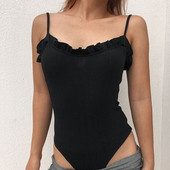 Női test sima modell vékony pántokkal fekete színben