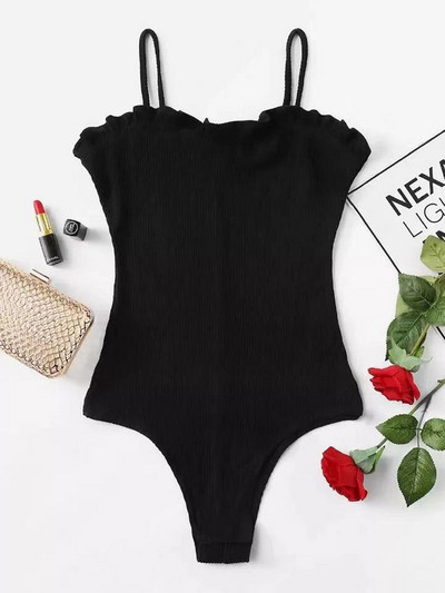 Női test sima modell vékony pántokkal fekete színben