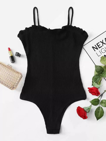 Női test sima modell vékony pántokkal fekete színben