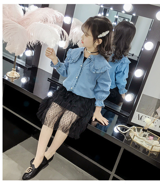 Модерна детска риза с дълъг ръкав-за момичета