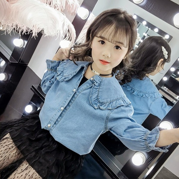 Модерна детска риза с дълъг ръкав-за момичета