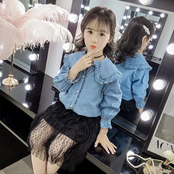 Модерна детска риза с дълъг ръкав-за момичета