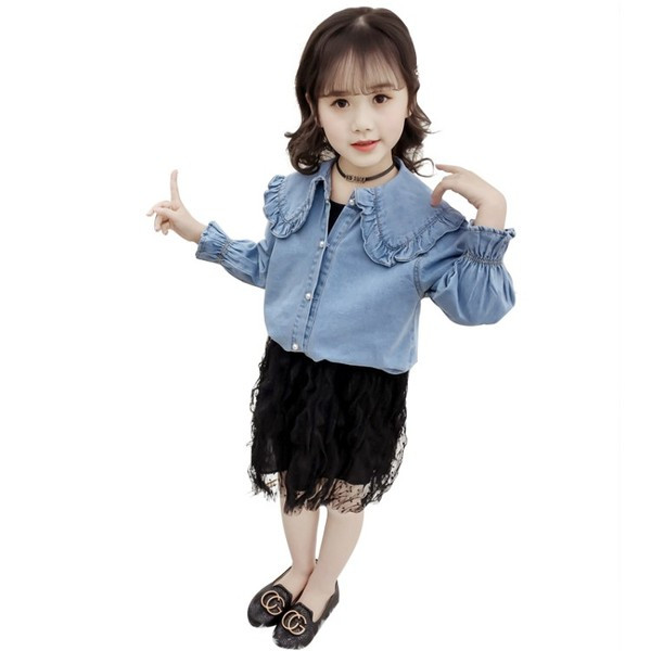 Модерна детска риза с дълъг ръкав-за момичета