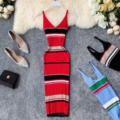 Modern női ruha vékony pántokkal, négy színben