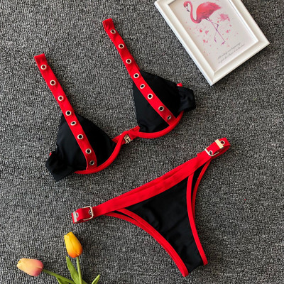 Új, kétrészes fürdőruha modell fekete színben, csatokkal