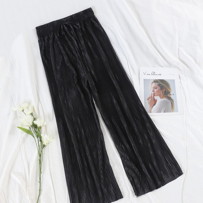 Modern női redős nadrág magas derékkal és nyakkendővel