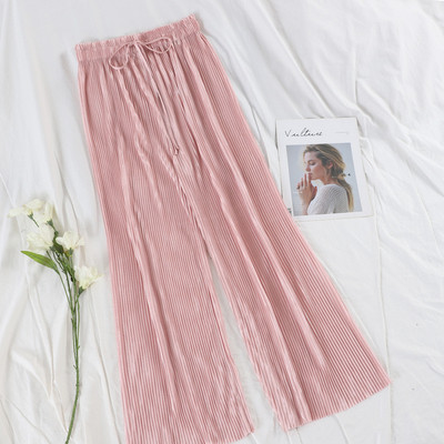 Modern női redős nadrág magas derékkal és nyakkendővel