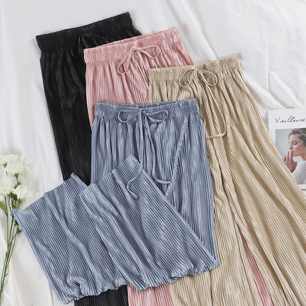 Modern női redős nadrág magas derékkal és nyakkendővel