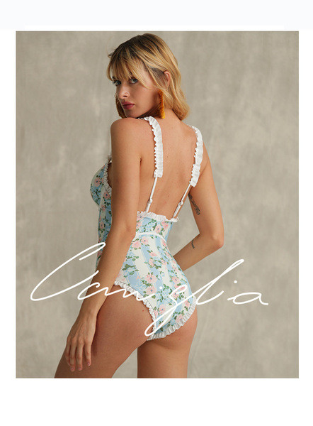 Stílusos fürdőruha V-nyakú kék színben