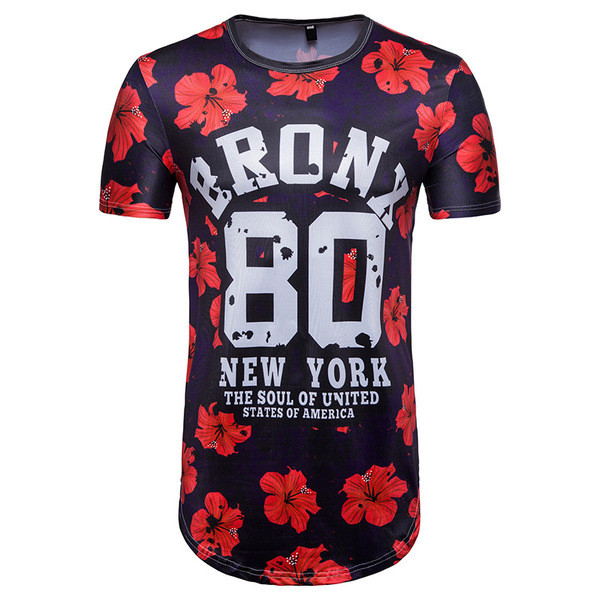 Κομψό ανδρικό μπλουζάκι σε μαύρο χρώμα με μοτίβα λουλουδιών