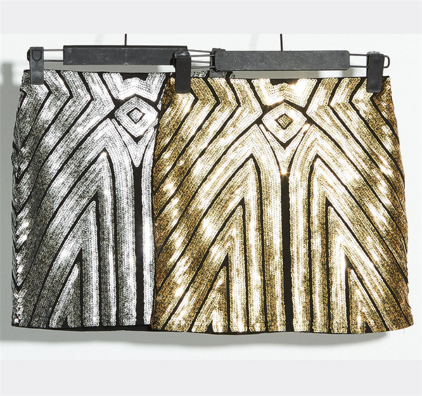 Stílusos női szoknya flitterekkel, magas derékkal, két színben