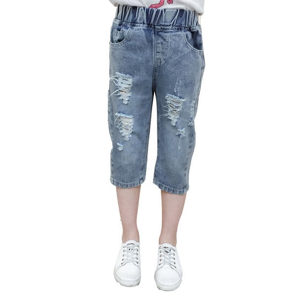 Modern gyerekfarmer szakadt motívumokkal lányoknak