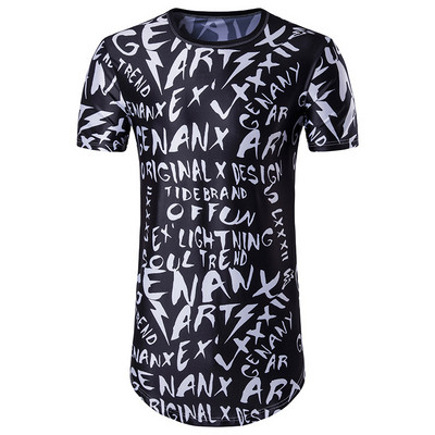 Tricou elegant pentru bărbați, negru, cu inscripții