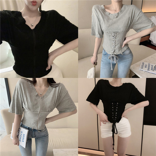 Καθημερινό  γυναικείο T-shirt με φερμουάρ και φερμουάρ σε μαύρο και γκρι χρώμα