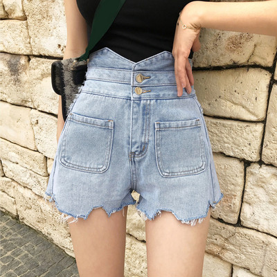 Ежедневни дамски къси панталони с висока талия и джобове