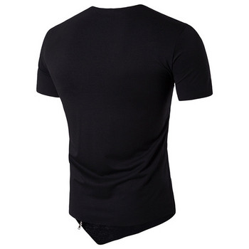 Μοντέρνο ανδρικό μπλουζάκι με φερμουάρ σε μαύρο και άσπρο χρώμα
