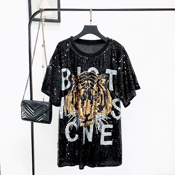 Modern női blúz fekete és ezüst flitterekkel