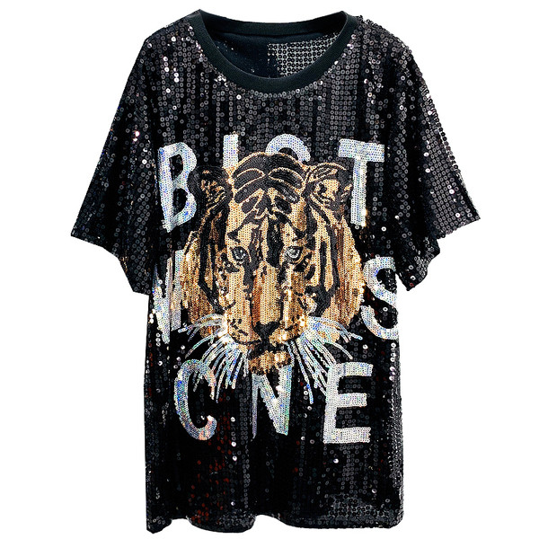 Modern női blúz fekete és ezüst flitterekkel