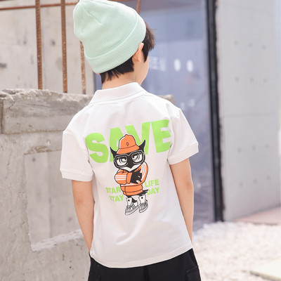 Tricou pentru copii modern cu guler in doua culori pentru baieti