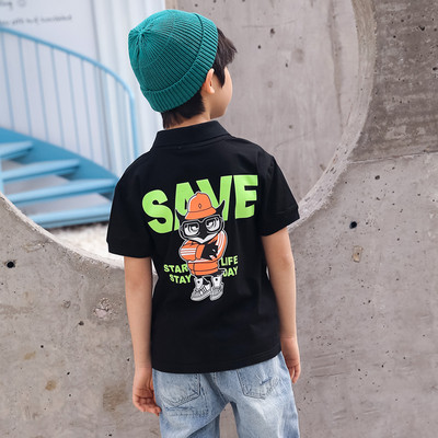 Tricou pentru copii modern cu guler in doua culori pentru baieti