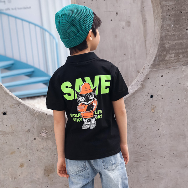 Tricou pentru copii modern cu guler in doua culori pentru baieti