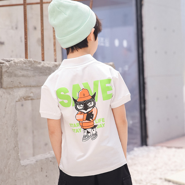 Tricou pentru copii modern cu guler in doua culori pentru baieti