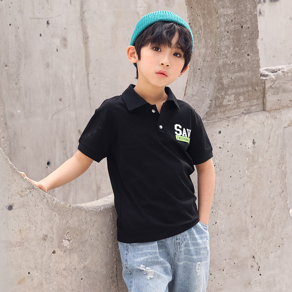 Tricou pentru copii modern cu guler in doua culori pentru baieti