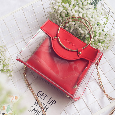 Μοντέρνα γυναικεία τσάνυα σε 4 χρώματα με διαφανές κάλυμμα και μικρή και μακρά λαβή