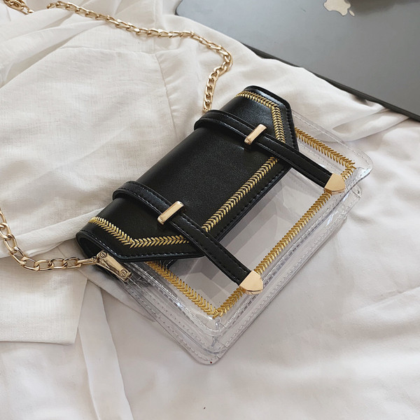 Modern női táska három színű öko bőrből, fém elemekkel és hosszú fémlánccal