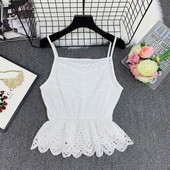 Modern női felső, vékony pántokkal, fehér, sárga és rózsaszín színben