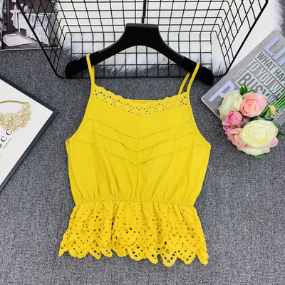 Modern női felső, vékony pántokkal, fehér, sárga és rózsaszín színben