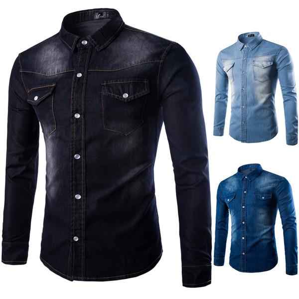 Μοντέρνο ανδρικό πουκάμισο denim σε τρία χρώματα