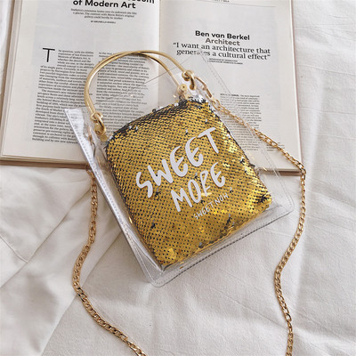 Μοντέρνα γυναικείο τσάντα  με διαφανές κάλυμμα και πούλιες σε πέντε χρώματα