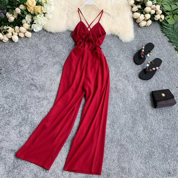 Elegáns női hosszú overall piros színben