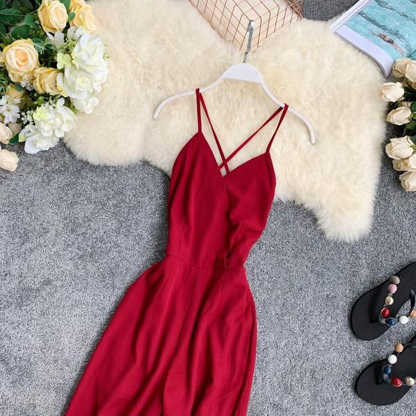 Elegáns női hosszú overall piros színben