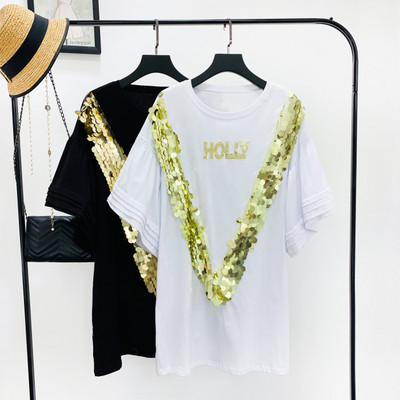 Bluză de damă modernă în trei culori cu paiete și decolteu O