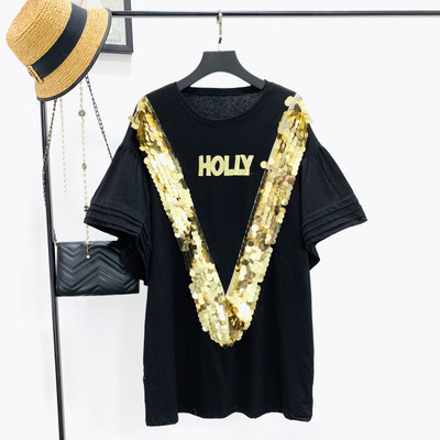 Bluză de damă modernă în trei culori cu paiete și decolteu O