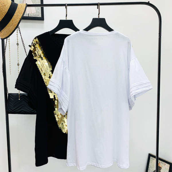 Bluză de damă modernă în trei culori cu paiete și decolteu O