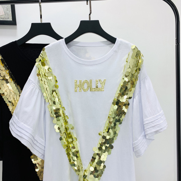 Bluză de damă modernă în trei culori cu paiete și decolteu O