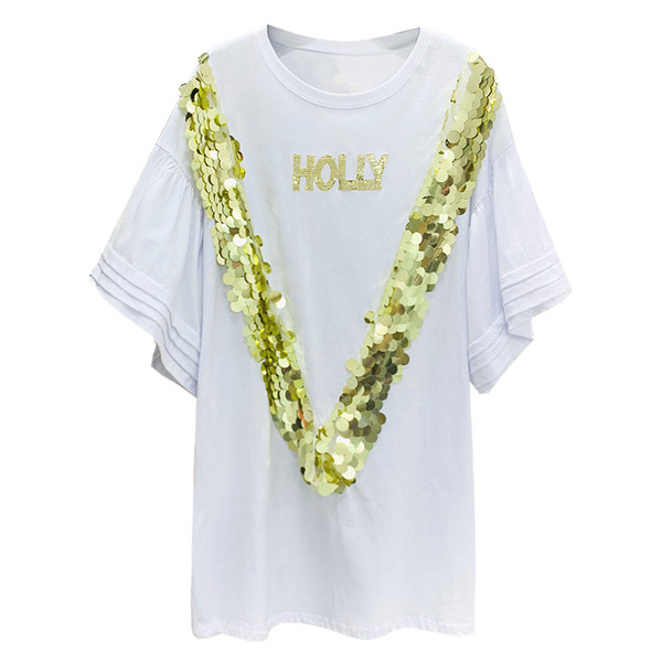 Bluză de damă modernă în trei culori cu paiete și decolteu O