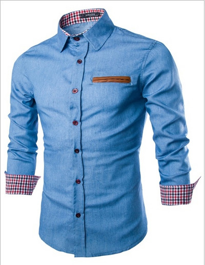 Μοντέρνο ανδρικό πουκάμισο σε δύο χρώματα με διακοσμητική τσέπη