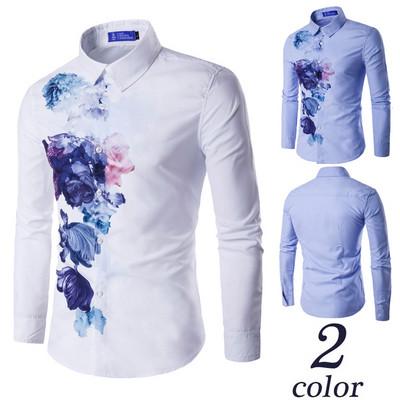 Стилна мъжка риза в два цвята с флорални мотиви