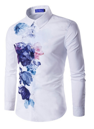 Κομψό ανδρικό πουκάμισο σε δύο χρώματα με φυτικά μοτίβα