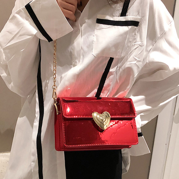 Geantă de damă elegantă din piele lăcuită, în patru culori, cu închidere din metal și mâner lung din metal