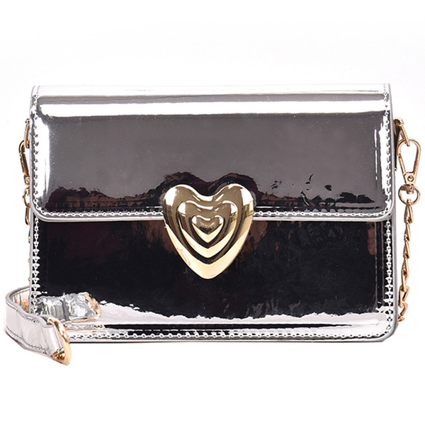 Geantă de damă elegantă din piele lăcuită, în patru culori, cu închidere din metal și mâner lung din metal